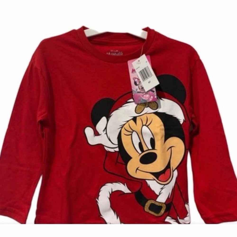 Disney Red Minnie Mouse Santa Long Sleeve Tee B12
